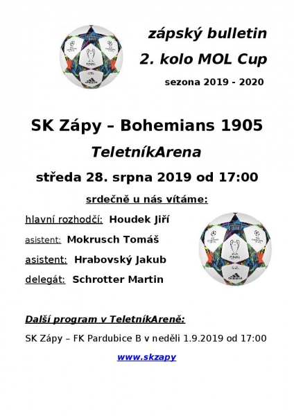 Program SK Zápy - Bohemians 1905