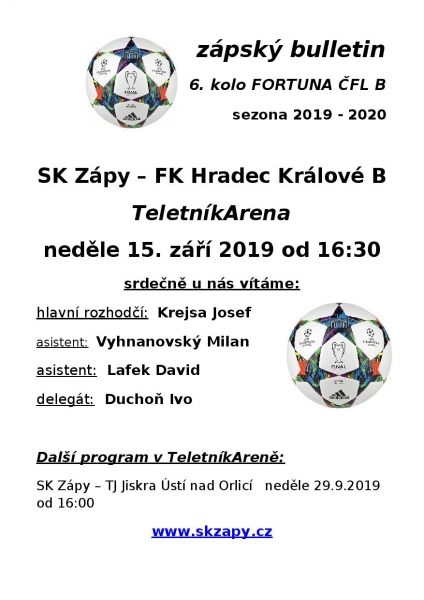 Program SK Zápy - FK Hradec Kralove B