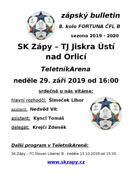 Program SK Zápy - Tj Jiskra Ústí nad Orlicí