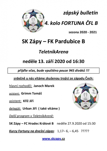 Program SK Zápy - FK Pardubice B