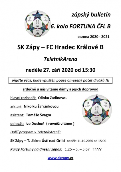 Program SK Zápy - FC Hradec Králové B