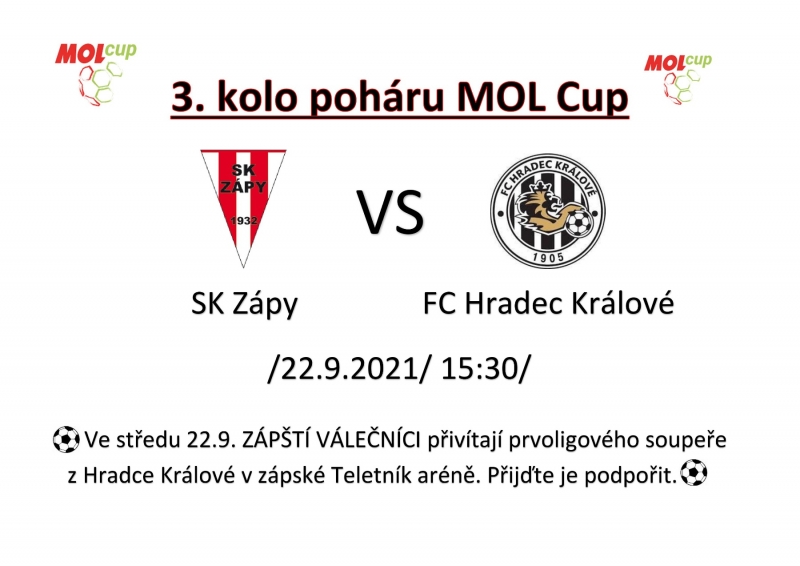 Pozvánka na 3. kolo MOL Cupu proti FC Hradec Králové